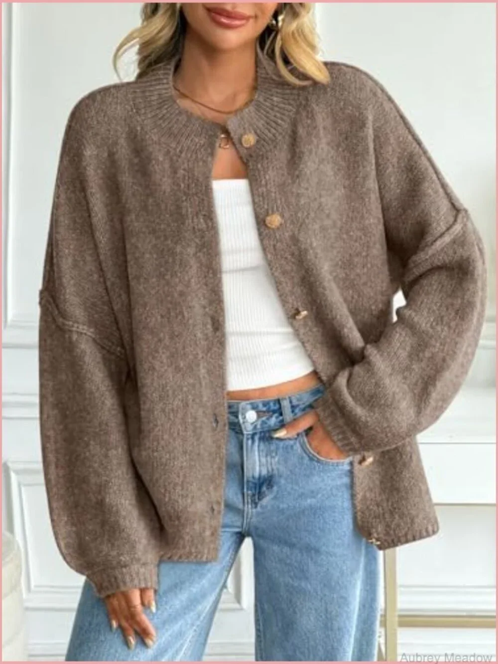 Oversized Chunky Knit Cardigan with Lantern Sleeves